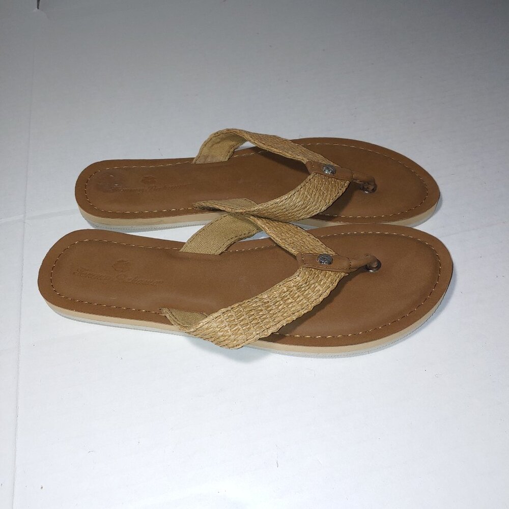 Tommy Bahama Speedwell Raffia Woven Flip Flops Size 10 Tan
